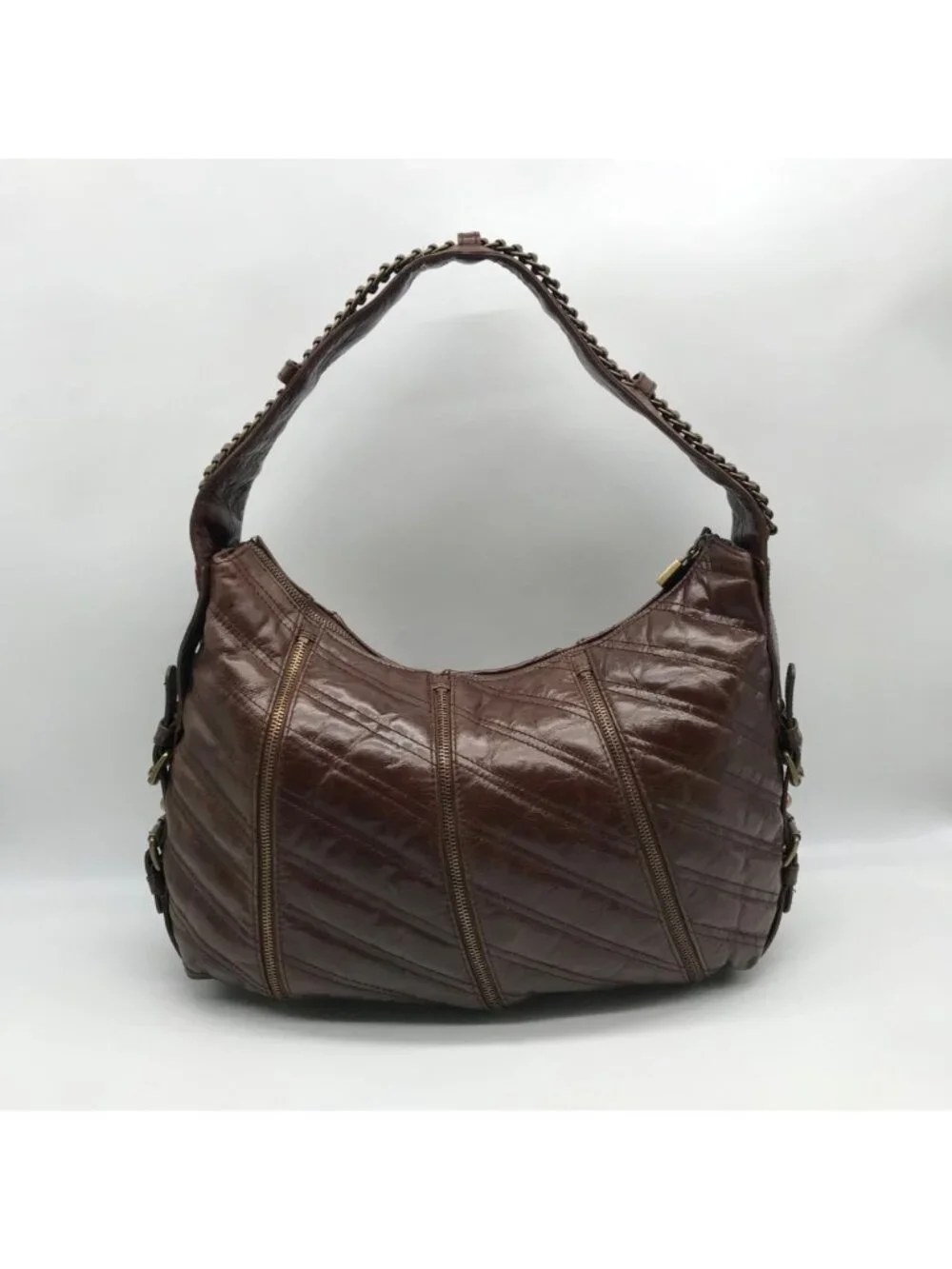 Betsy Johnson Brown Leather Ziplock Large Hobo Bag